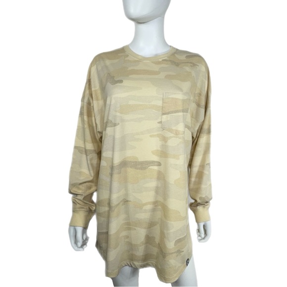 Marleylilly Women’s Pocket Front Sand Camo Long Sleeve Tunic Tee - Picture 1 of 7